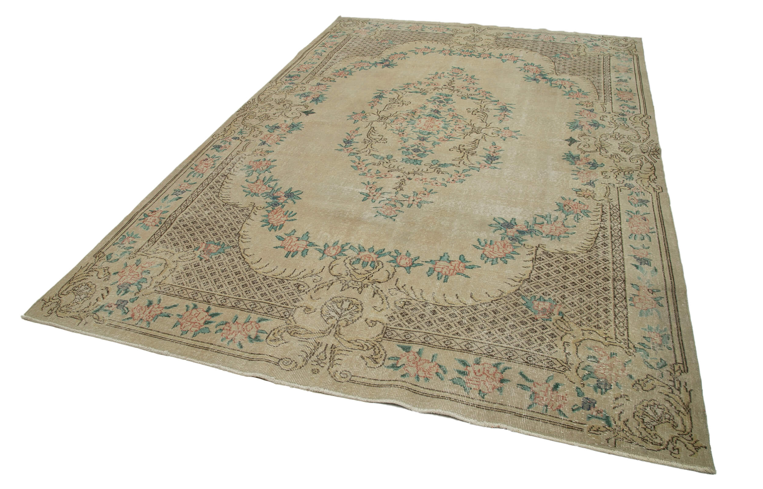 Handmade Wool Area Rug – Vintage Cotton Rug | Beige Area Carpet 6'11"x10'11"