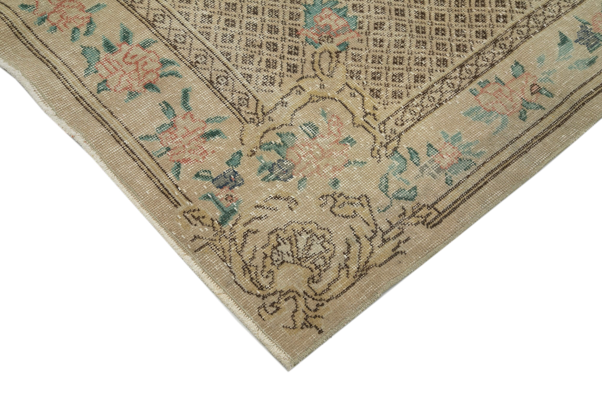 Handmade Wool Area Rug – Vintage Cotton Rug | Beige Area Carpet 6'11"x10'11"
