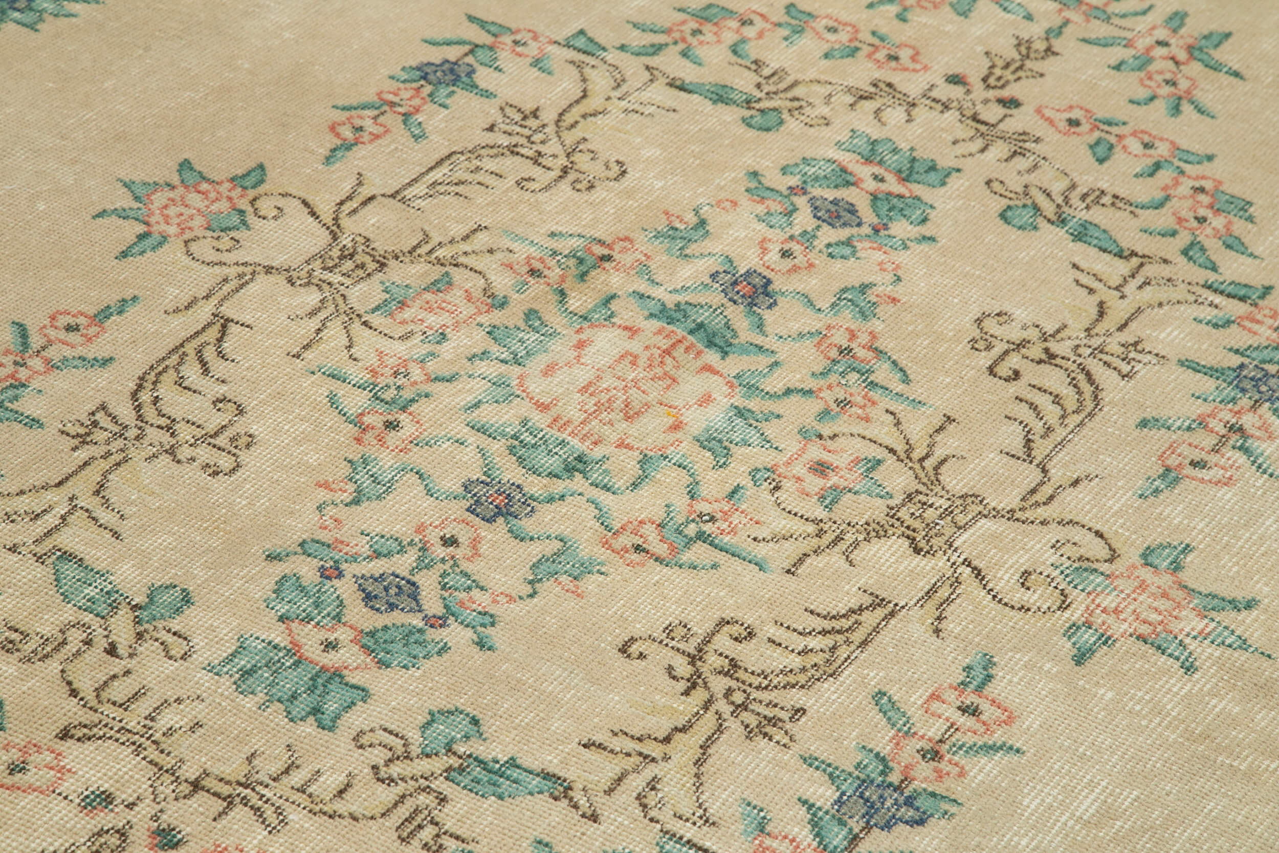 Handmade Wool Area Rug – Vintage Cotton Rug | Beige Area Carpet 6'11"x10'11"
