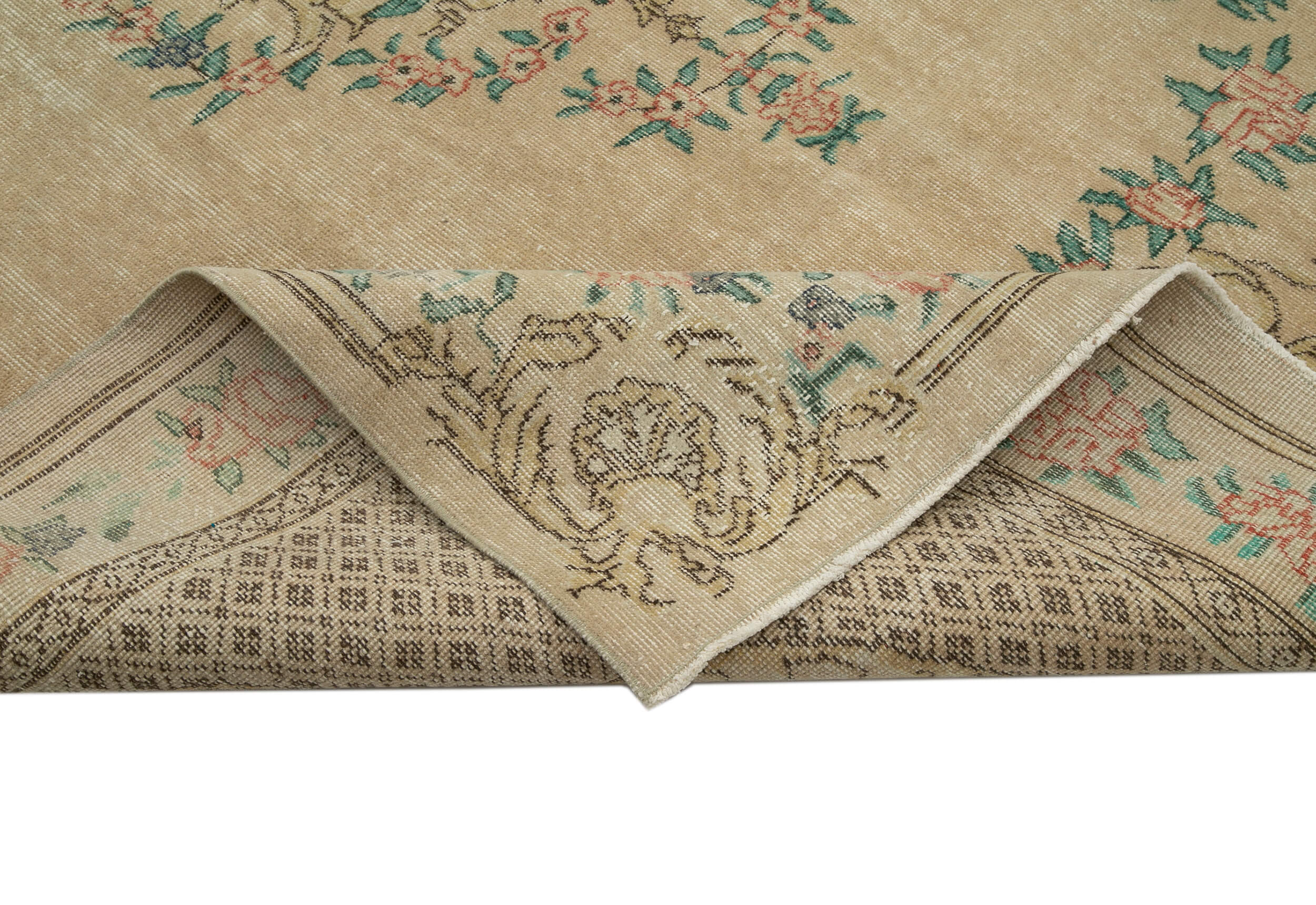 Handmade Wool Area Rug – Vintage Cotton Rug | Beige Area Carpet 6'11"x10'11"