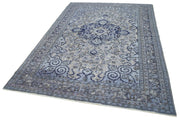 Vintage Cotton Wool Rug - Handmade Area Rug 6'3'' x 9'1'' Blue Wool Carpet