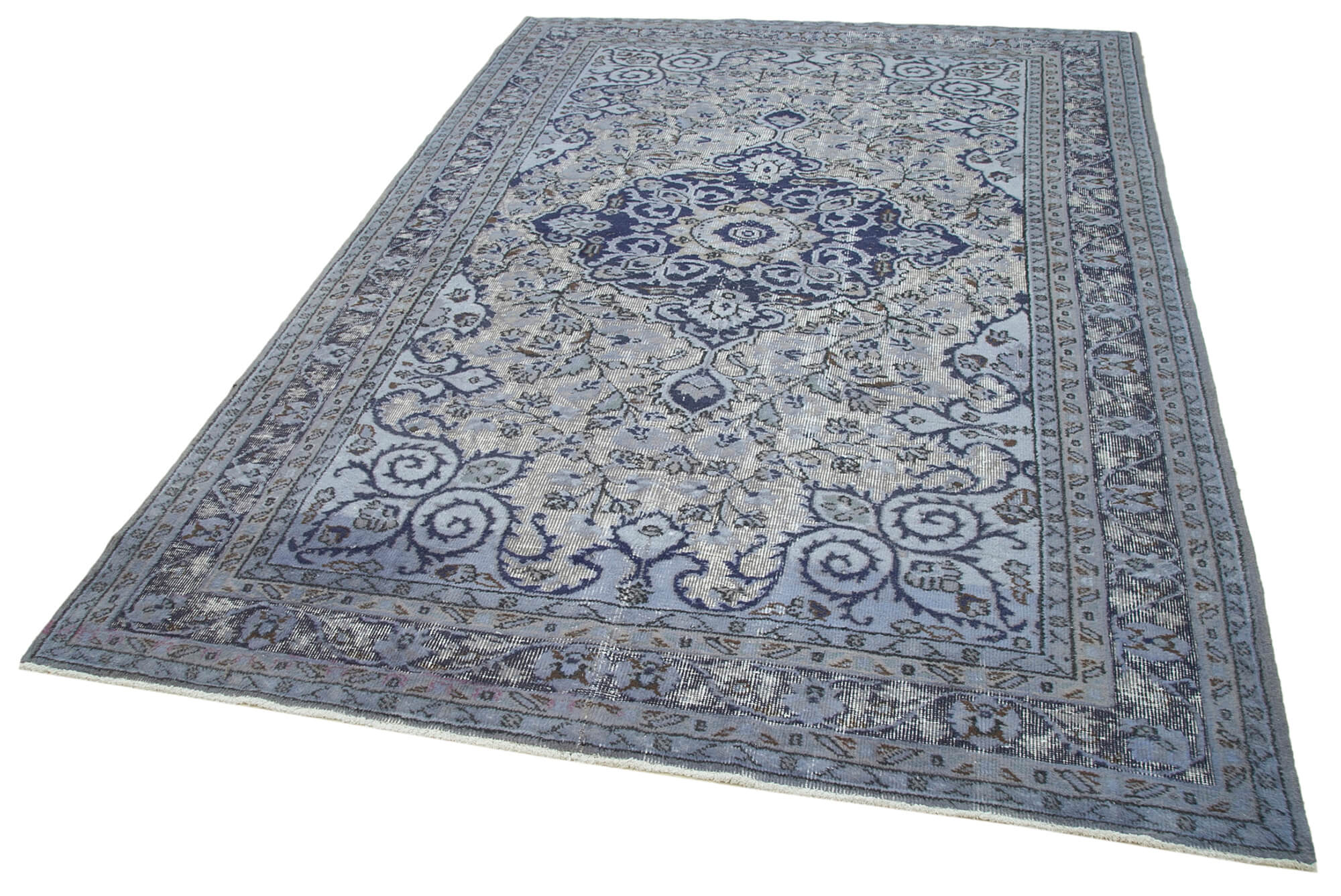 Vintage Cotton Wool Rug - Handmade Area Rug 6'3'' x 9'1'' Blue Wool Carpet