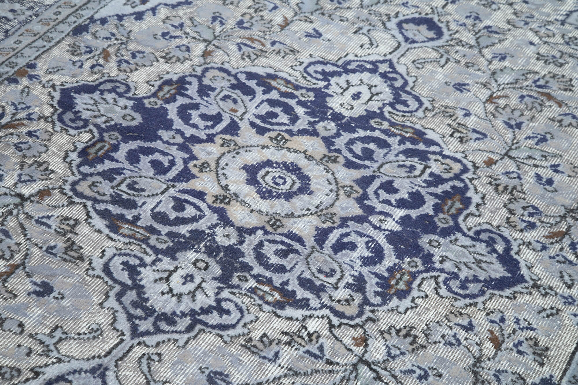 Vintage Cotton Wool Rug - Handmade Area Rug 6'3'' x 9'1'' Blue Wool Carpet