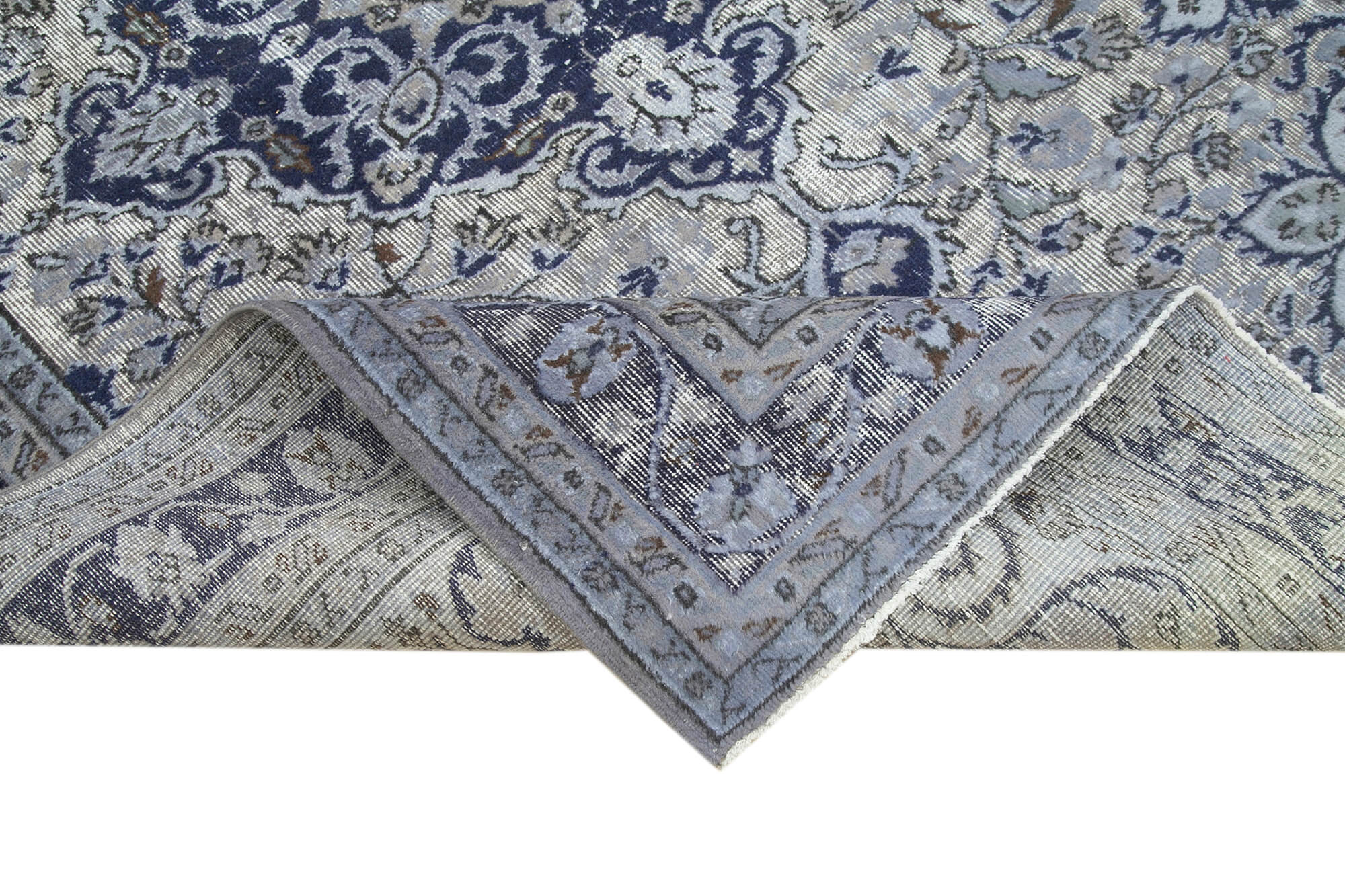Vintage Cotton Wool Rug - Handmade Area Rug 6'3'' x 9'1'' Blue Wool Carpet
