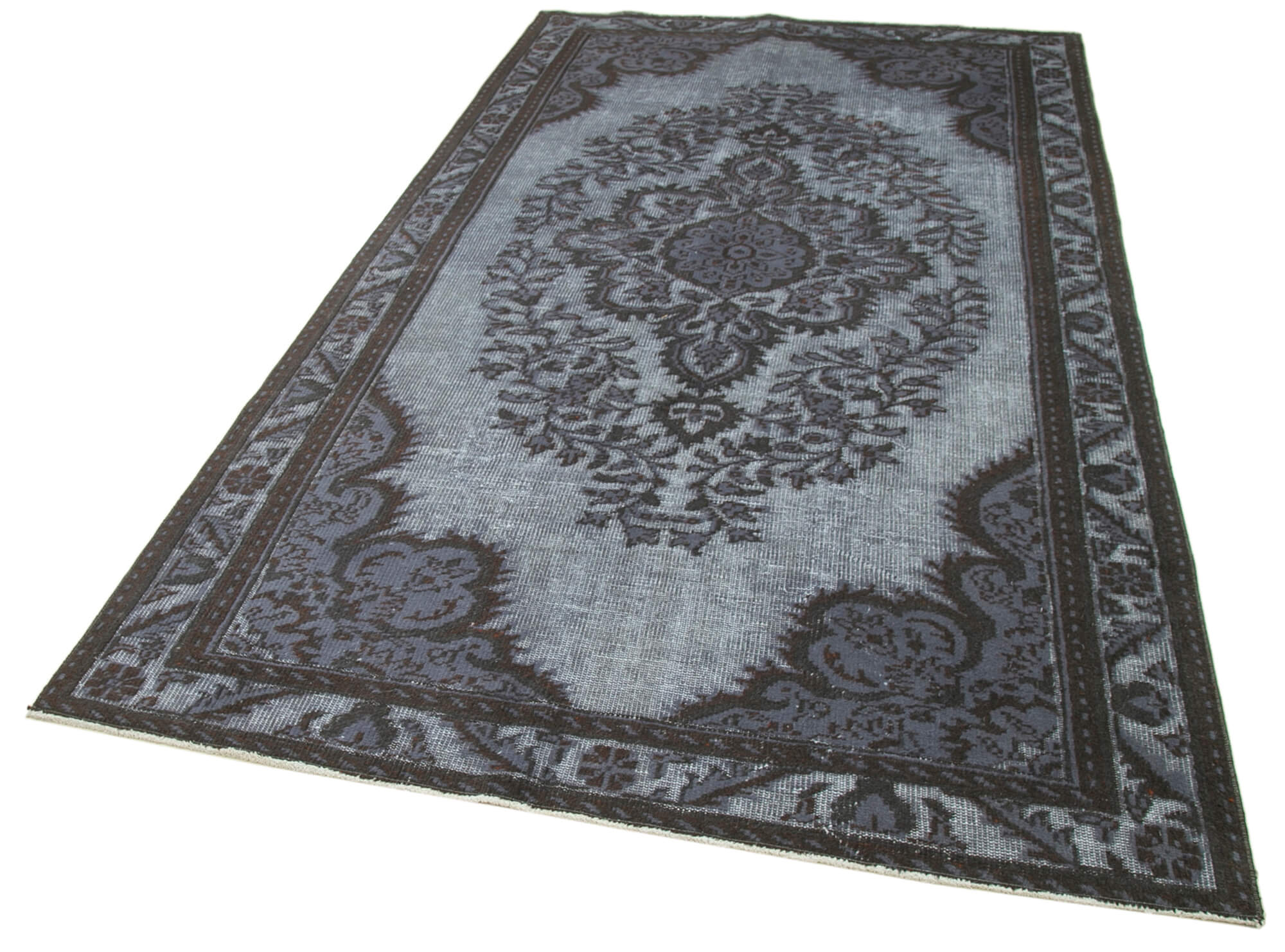 Vintage Wool Area Rug - Hand Woven Rug Cotton Wool Carpet 5'2''x9'5'' Grey