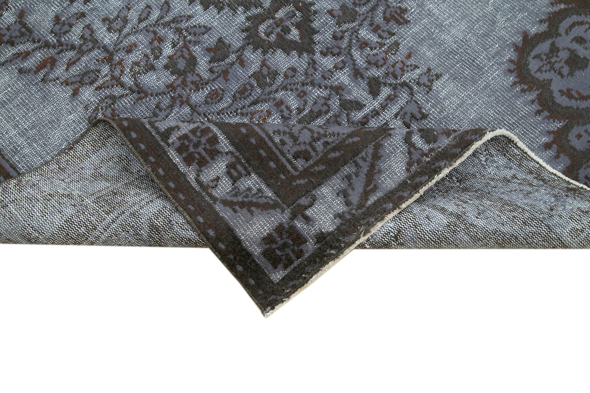 Vintage Wool Area Rug - Hand Woven Rug Cotton Wool Carpet 5'2''x9'5'' Grey