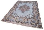 Vintage Handmade Area Rug - Blue Turkish Cotton Wool Carpet 6'2''x9'4''