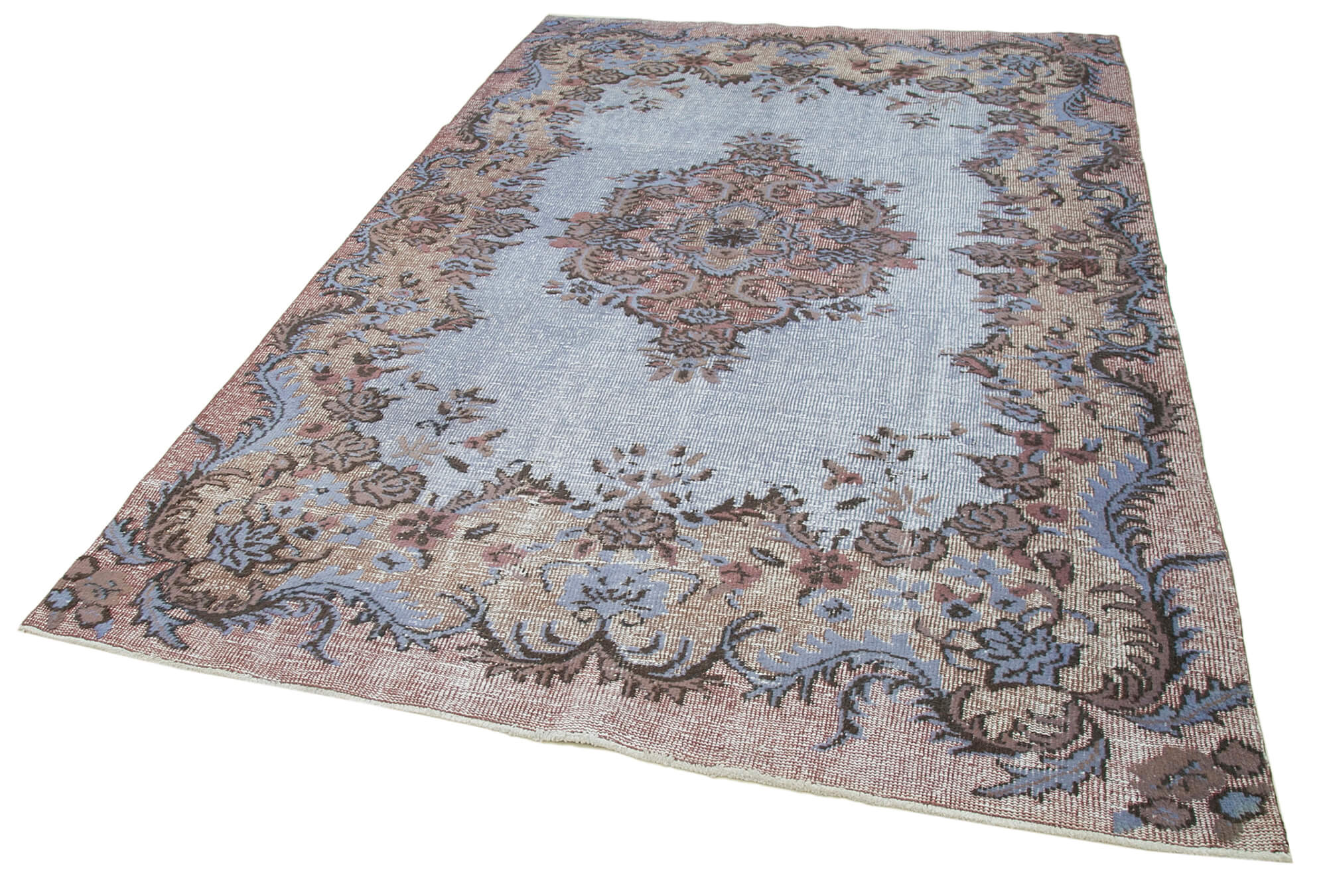 Vintage Handmade Area Rug - Blue Turkish Cotton Wool Carpet 6'2''x9'4''
