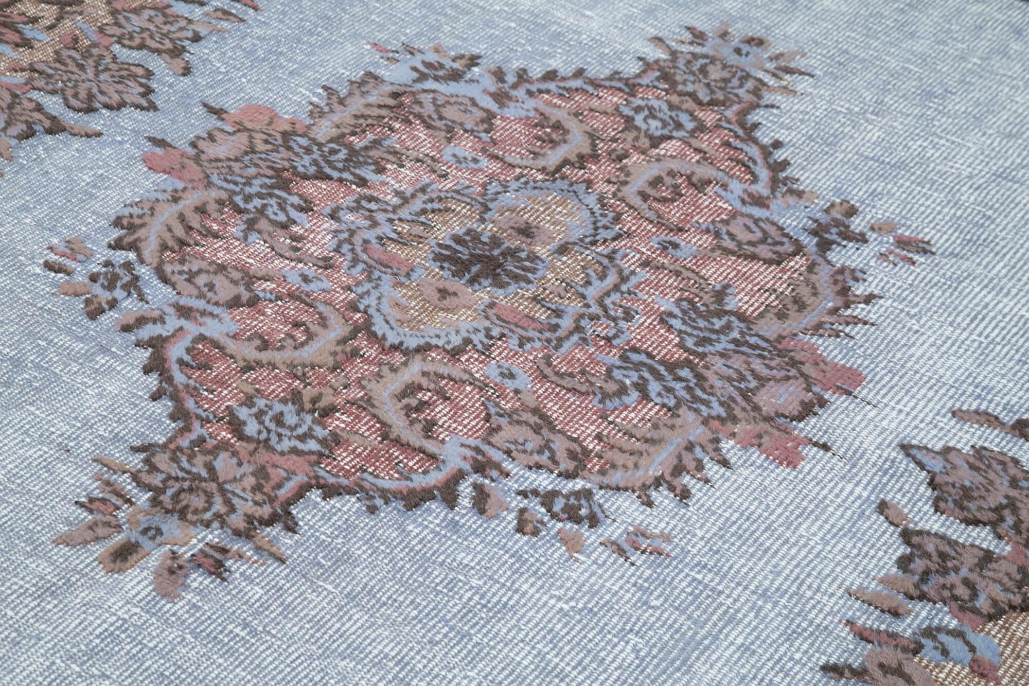 Vintage Handmade Area Rug - Blue Turkish Cotton Wool Carpet 6'2''x9'4''