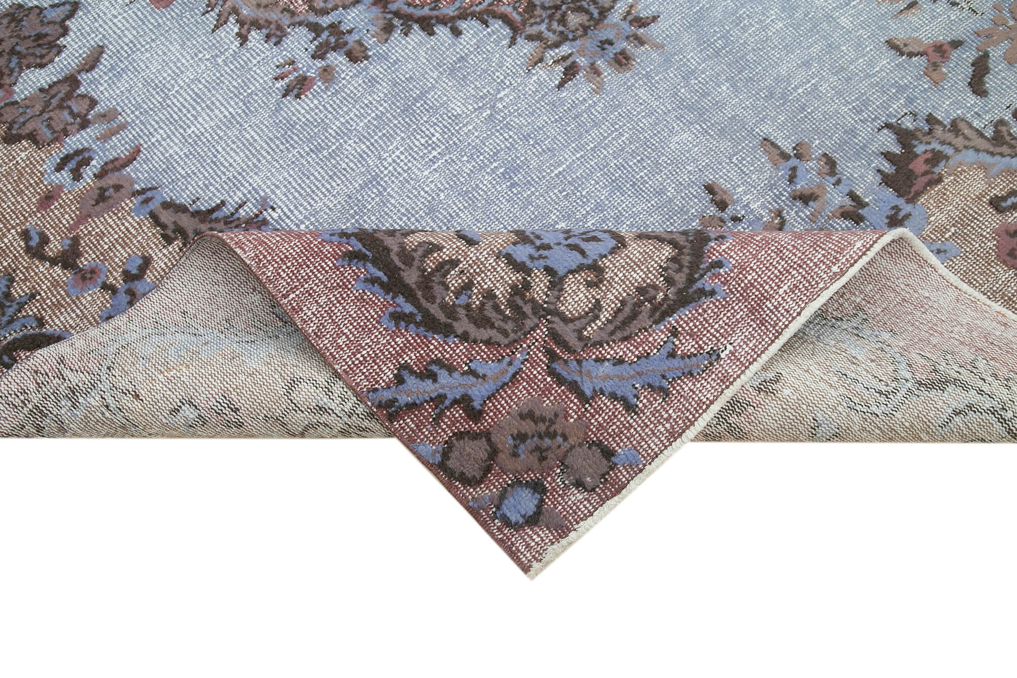 Vintage Handmade Area Rug - Blue Turkish Cotton Wool Carpet 6'2''x9'4''