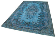 Vintage Wool Area Rug - Hand Woven Carpet Blue Cotton Wool Rug 6'3''x9'9''