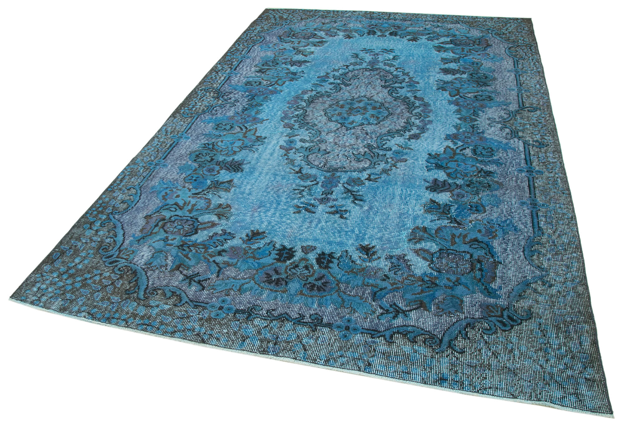 Vintage Wool Area Rug - Hand Woven Carpet Blue Cotton Wool Rug 6'3''x9'9''