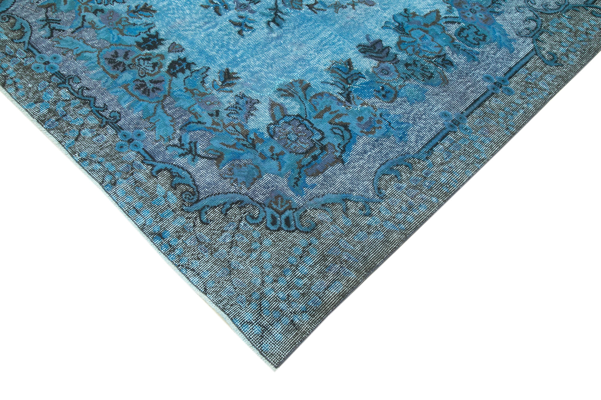 Vintage Wool Area Rug - Hand Woven Carpet Blue Cotton Wool Rug 6'3''x9'9''