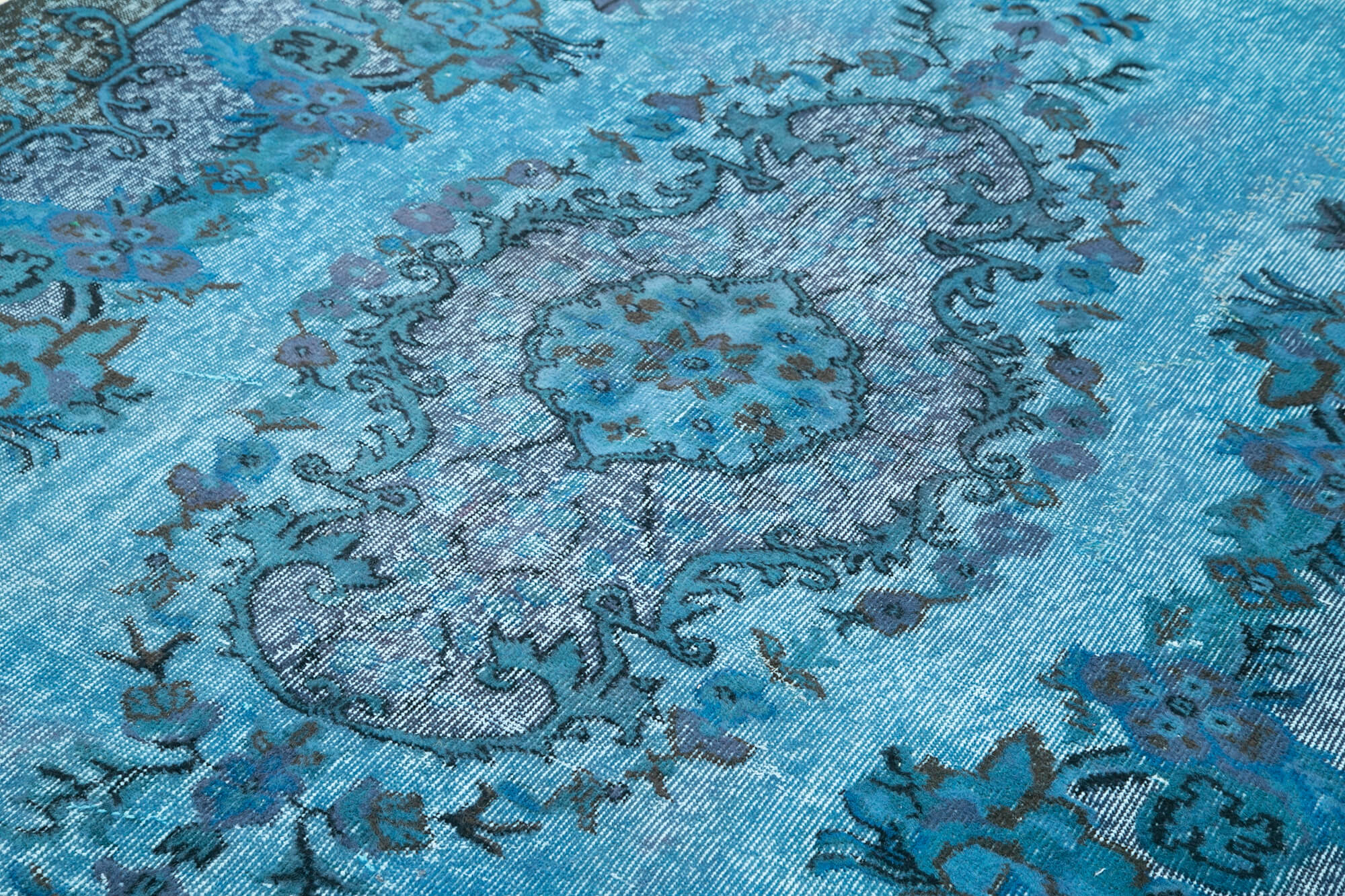 Vintage Wool Area Rug - Hand Woven Carpet Blue Cotton Wool Rug 6'3''x9'9''
