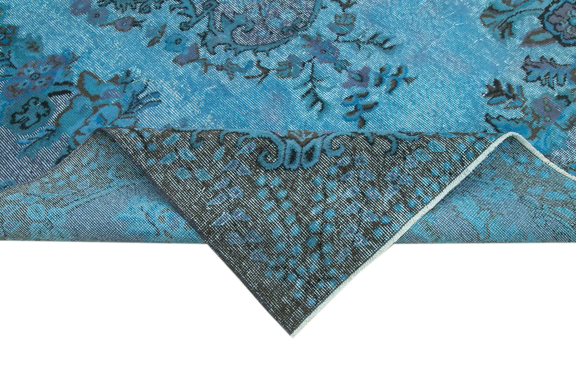 Vintage Wool Area Rug - Hand Woven Carpet Blue Cotton Wool Rug 6'3''x9'9''