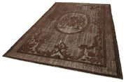 Vintage Wool Area Rug – Handmade Cotton Wool Blend Rug, Brown Turkish Carpet 7'x10'7"