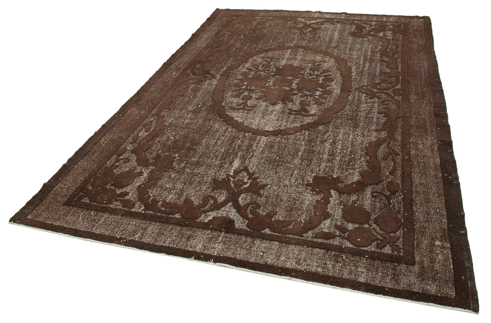 Vintage Wool Area Rug – Handmade Cotton Wool Blend Rug, Brown Turkish Carpet 7'x10'7"