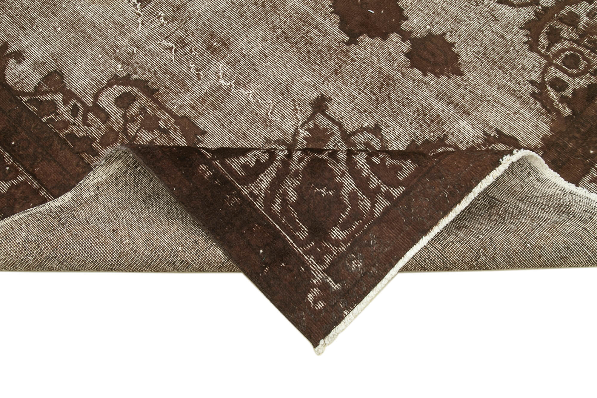 Vintage Wool Area Rug – Hand Woven Rug Brown Turkish Vintage Carpet 6'11''x10'9''