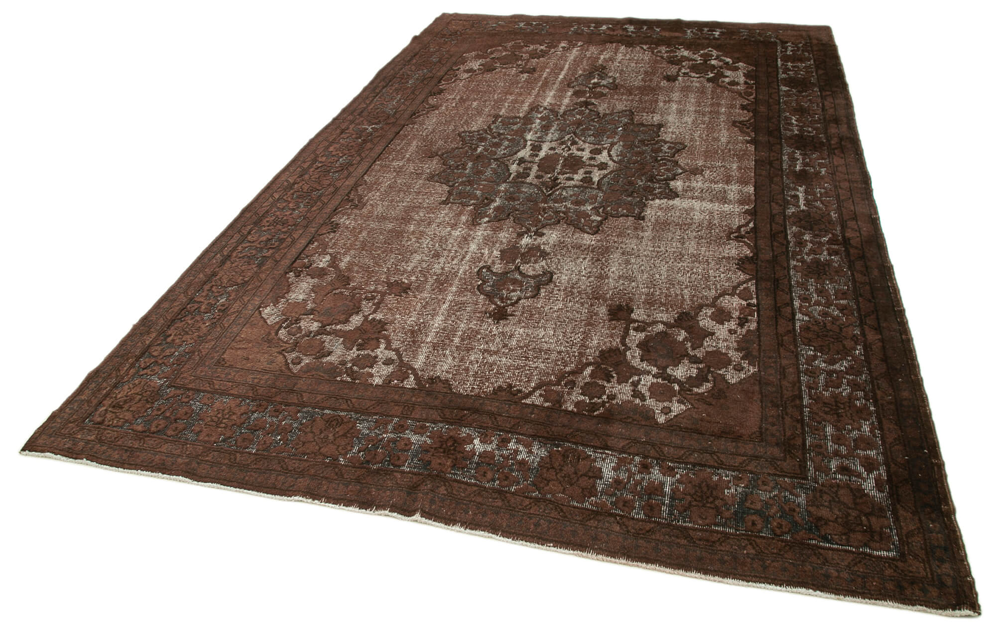 Handmade Vintage Area Rug – Brown Cotton Wool Hand Woven Rug 6'8''x11'0'' by Agacan