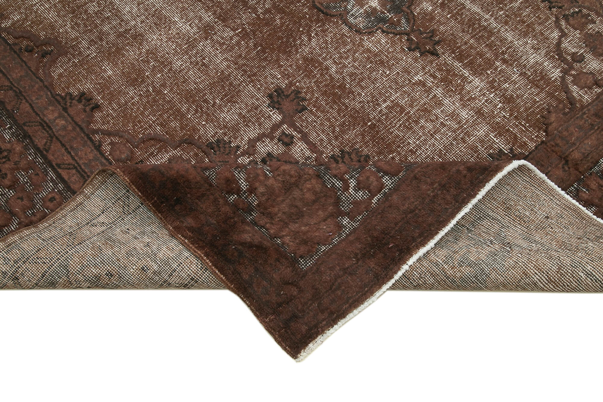 Handmade Vintage Area Rug – Brown Cotton Wool Hand Woven Rug 6'8''x11'0'' by Agacan