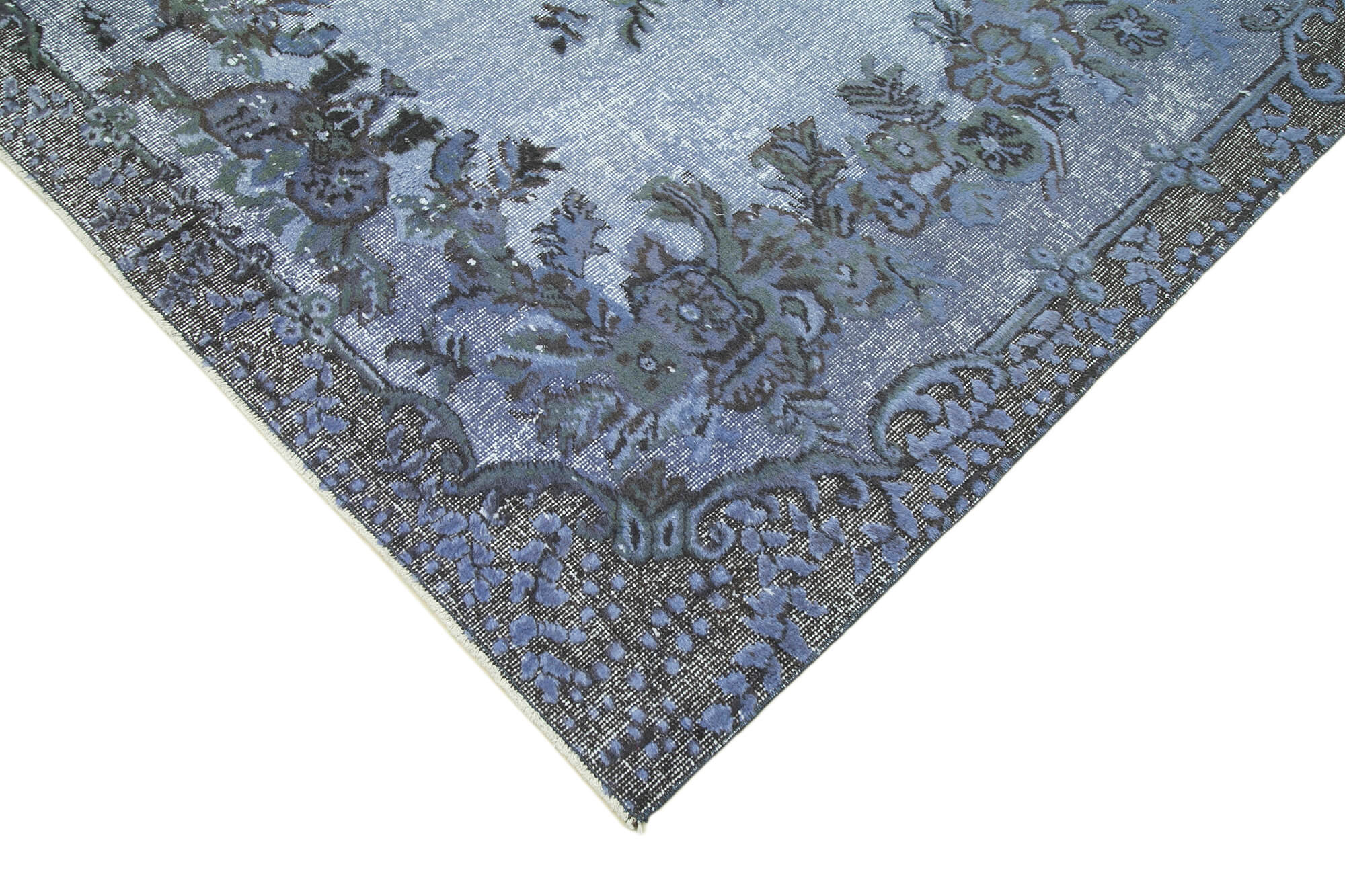 Vintage Handmade Area Rug – Blue Turkish Wool Cotton Blend, Hand Woven Rug 5'9''x9'4''