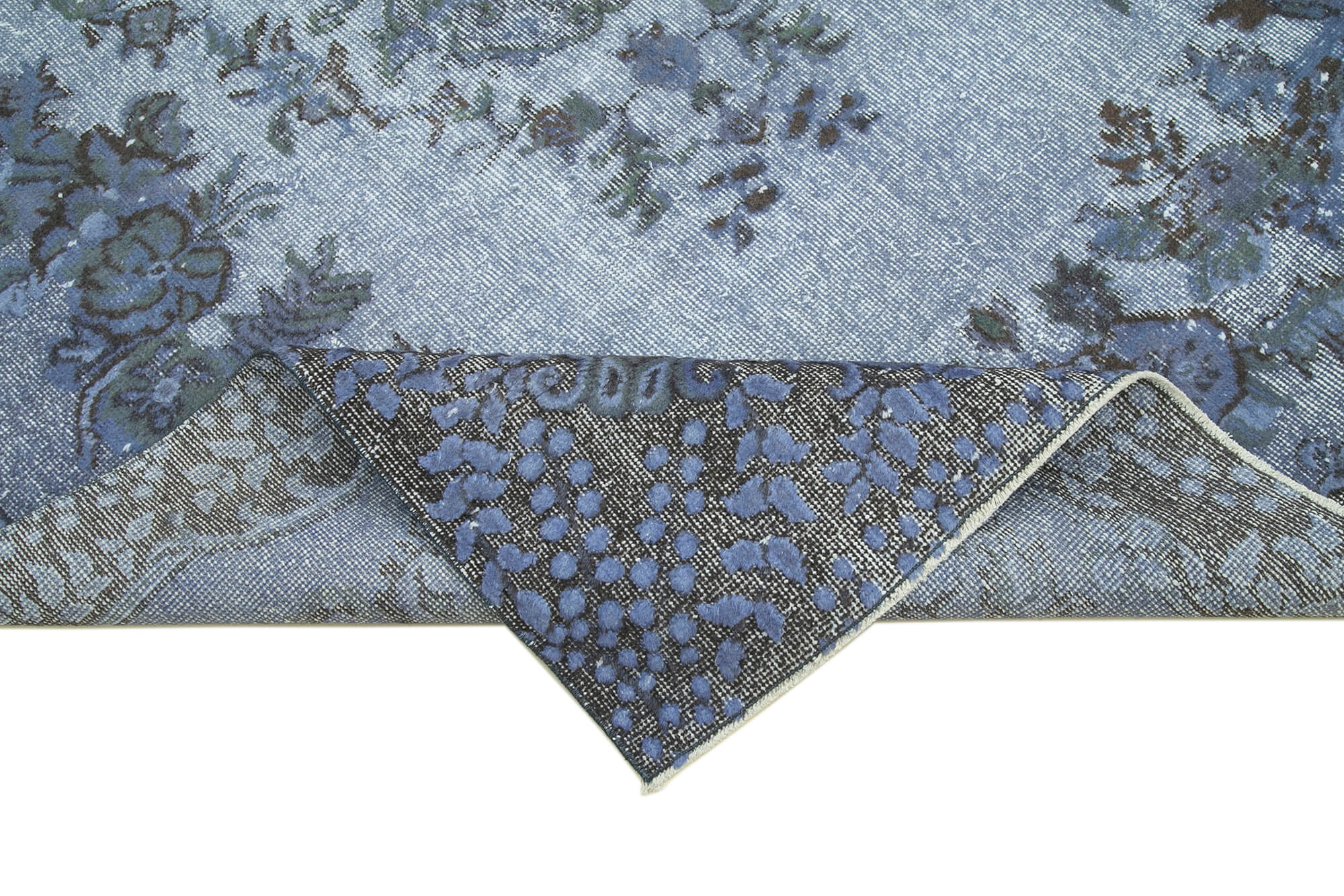 Vintage Handmade Area Rug – Blue Turkish Wool Cotton Blend, Hand Woven Rug 5'9''x9'4''