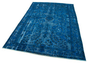 Vintage Cotton Wool Rug – Hand Woven Blue Vintage Rug 5'5'' x 8'6'' for Living Room