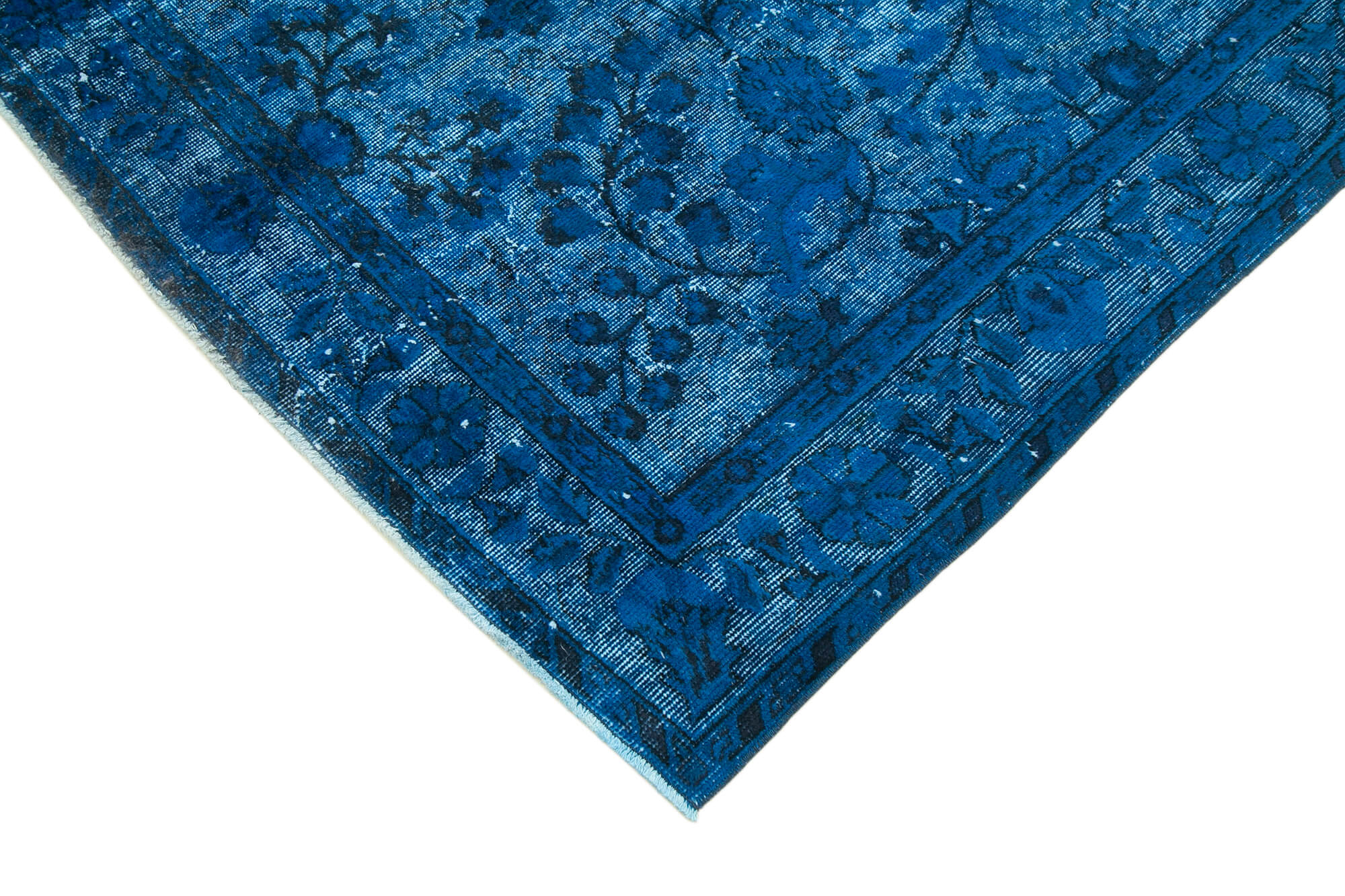 Vintage Cotton Wool Rug – Hand Woven Blue Vintage Rug 5'5'' x 8'6'' for Living Room