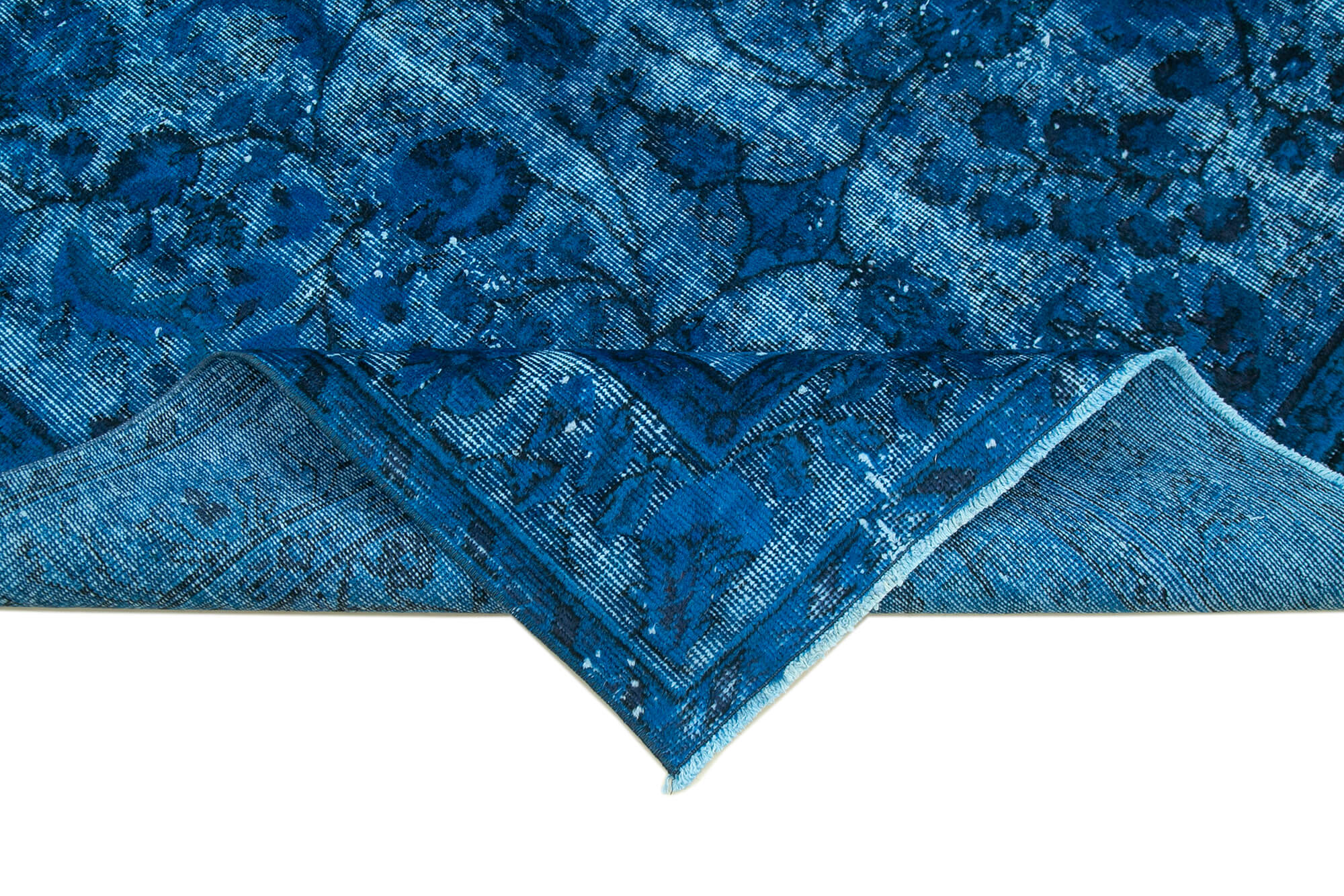 Vintage Cotton Wool Rug – Hand Woven Blue Vintage Rug 5'5'' x 8'6'' for Living Room