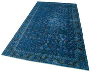 Vintage Wool Area Rug - Hand Woven Rug Cotton Wool Carpet Blue Vintage Carpet 4'9''x8'8''