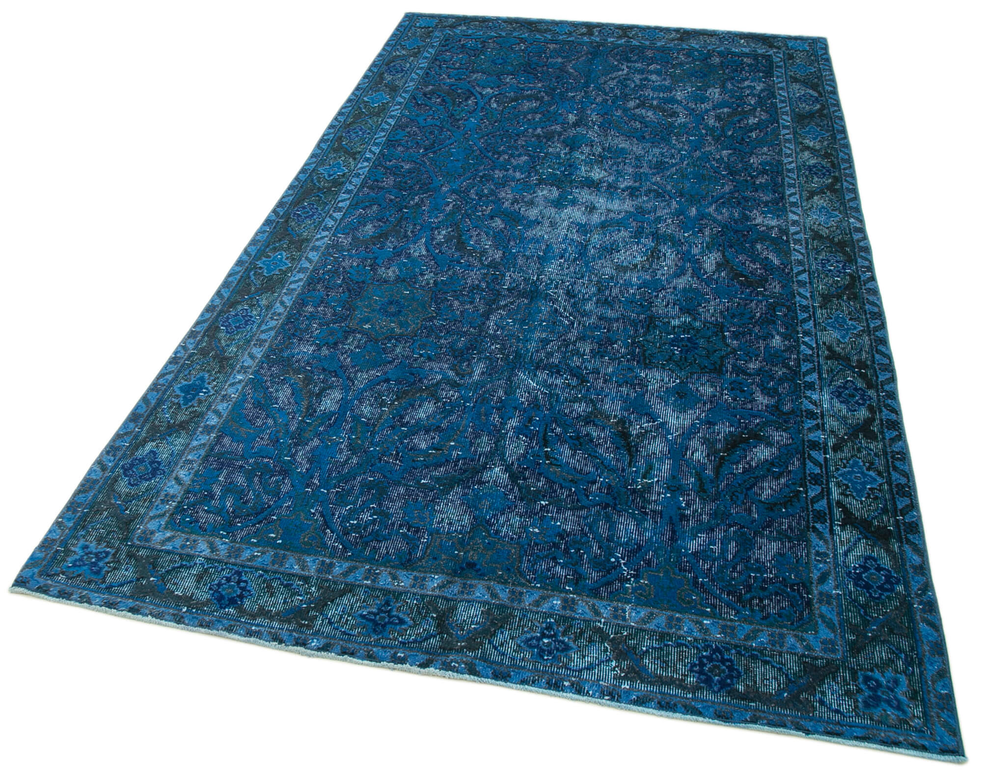 Vintage Wool Area Rug - Hand Woven Rug Cotton Wool Carpet Blue Vintage Carpet 4'9''x8'8''