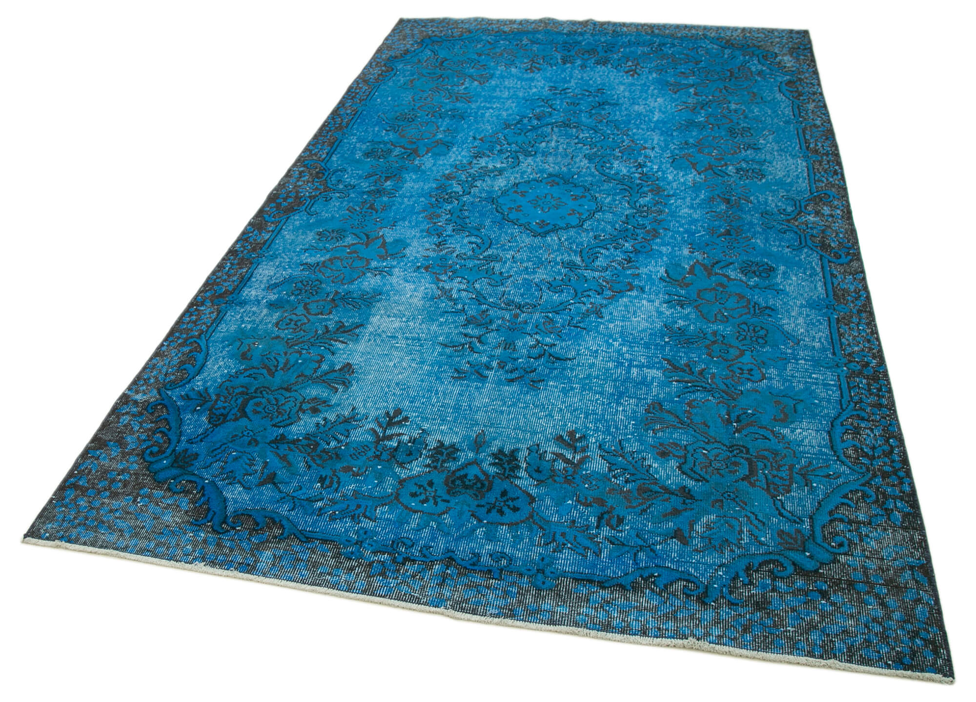 Vintage Cotton Wool Rug – Handmade Area Rug 5x9 Feet | Blue Vintage Carpet