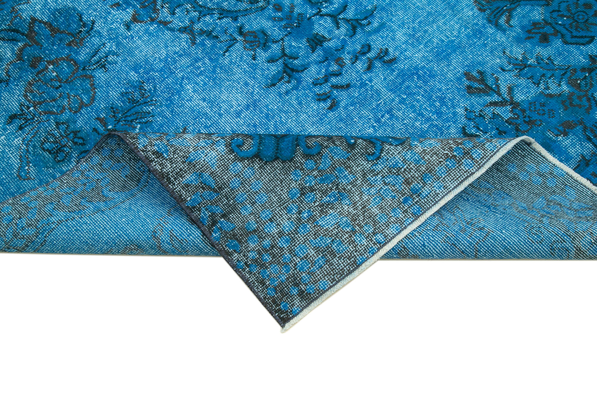 Vintage Cotton Wool Rug – Handmade Area Rug 5x9 Feet | Blue Vintage Carpet