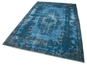 Vintage Handmade Area Rug – Blue Turkish Vintage Rug, Hand Woven Cotton Wool Carpet 5'5'' x 8'11''