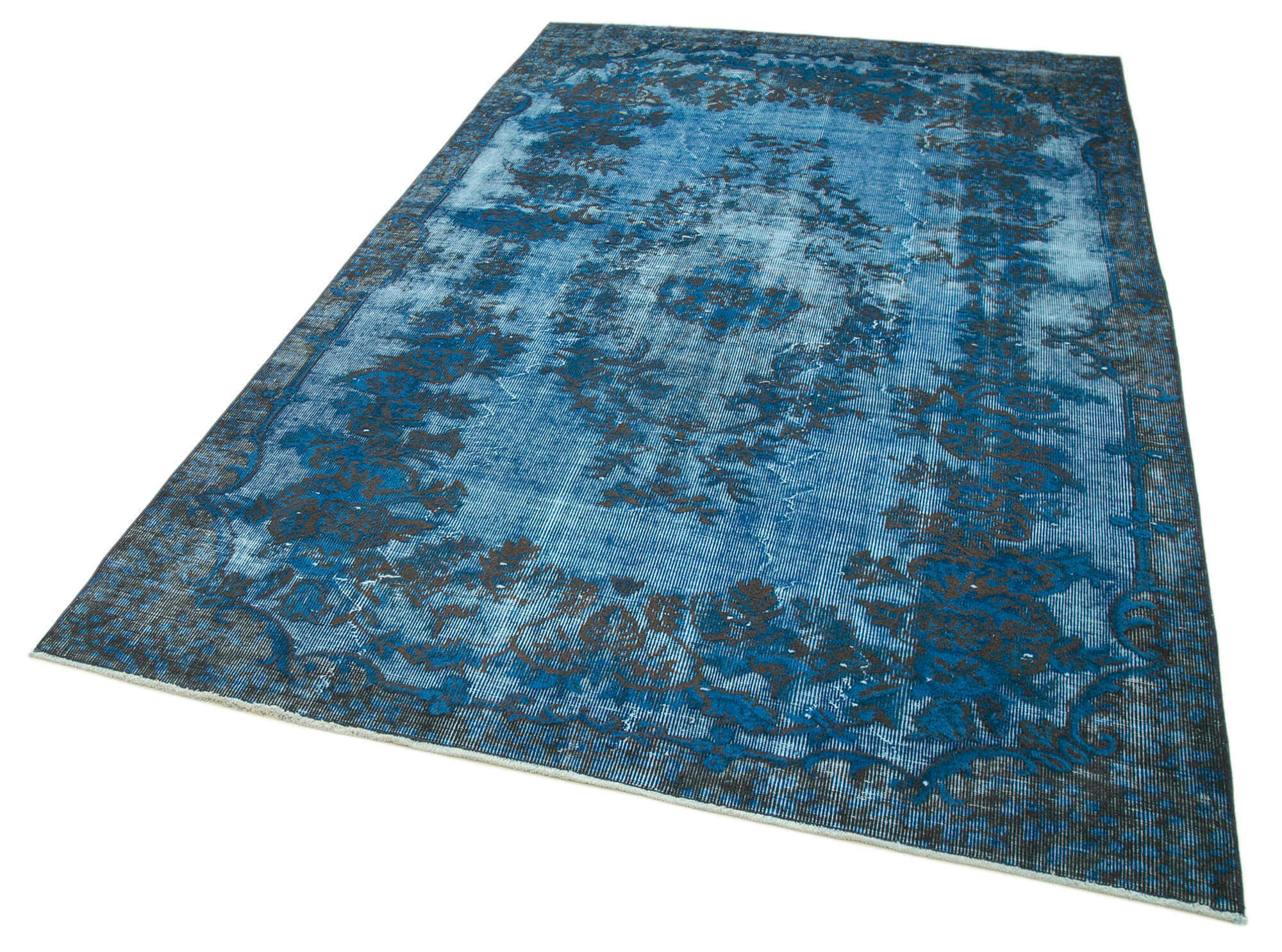 Vintage Handmade Area Rug – Blue Turkish Vintage Rug, Hand Woven Cotton Wool Carpet 5'5'' x 8'11''