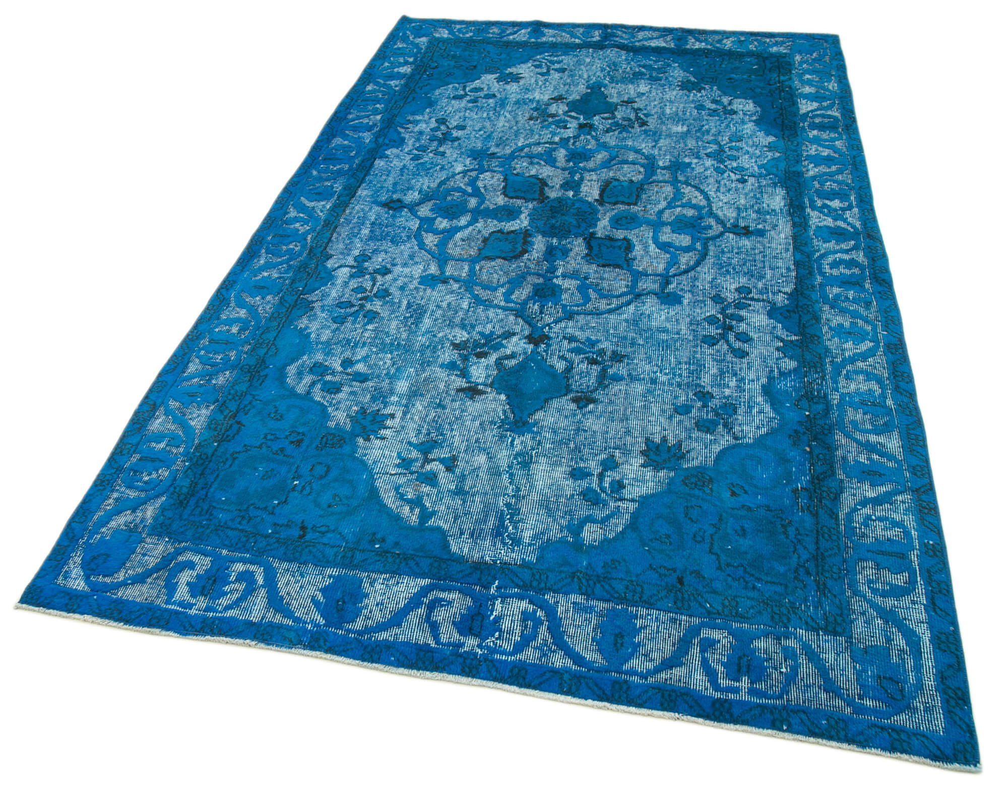 Vintage Wool Area Rug – Handmade Cotton Rug | Blue Vintage Carpet 5'0''x8'8''