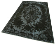 Vintage Cotton Wool Rug - Handmade Area Rug 5x9 Feet | Black Turkish Wool Carpet