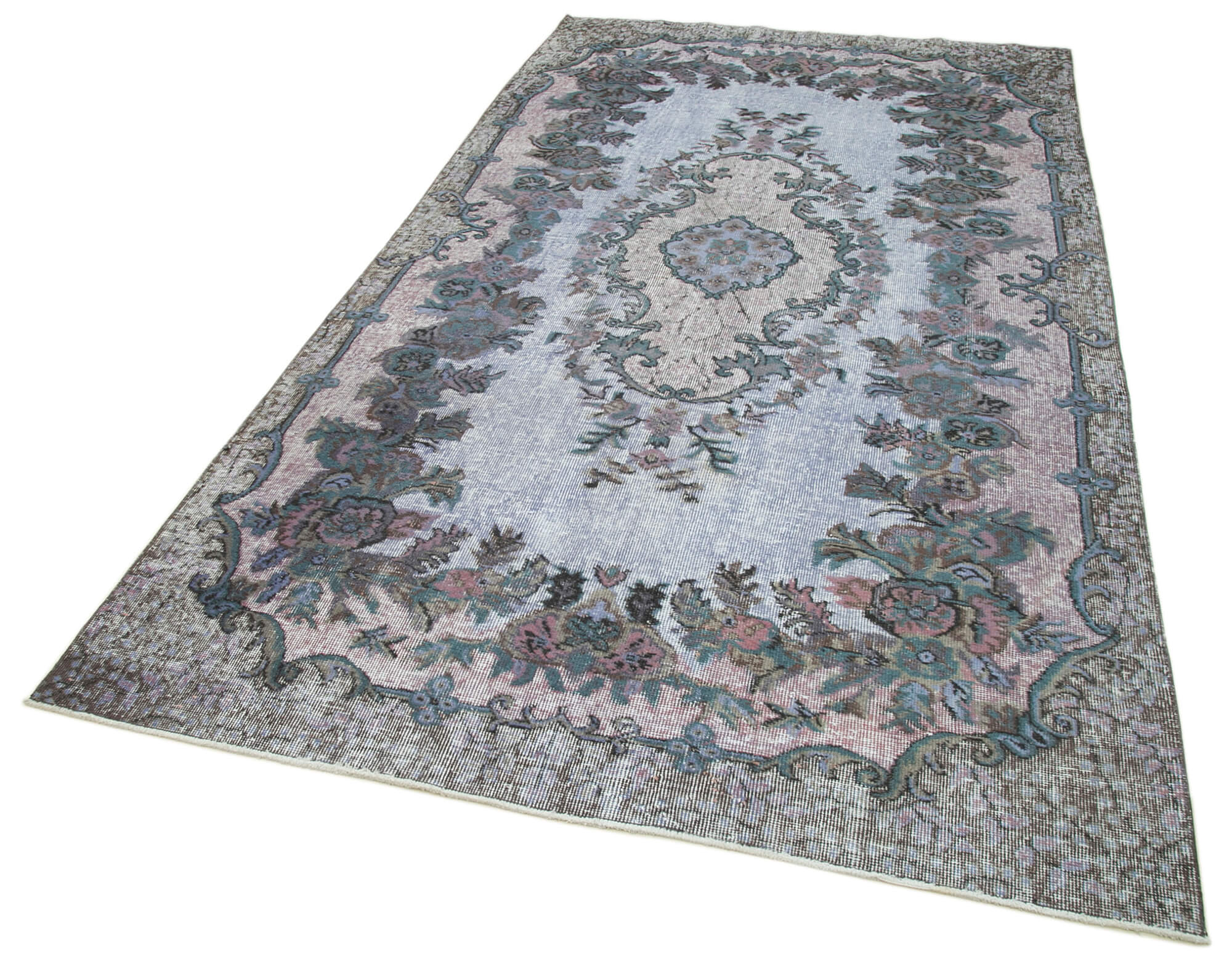 Vintage Handmade Area Rug - Hand Woven Cotton Wool Carpet 5'5''x10'0'' Grey