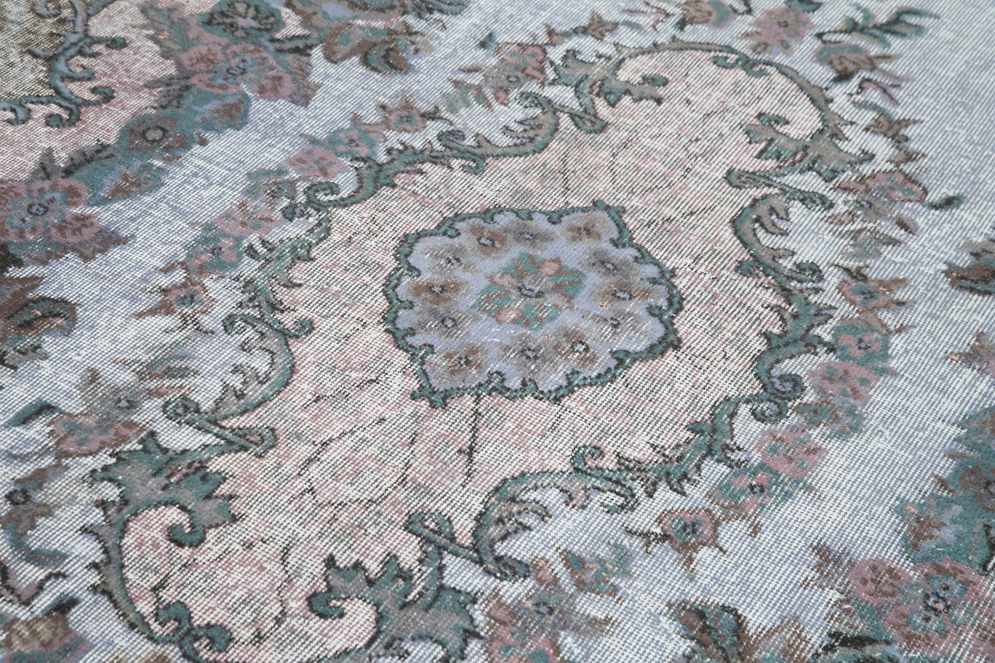 Vintage Handmade Area Rug - Hand Woven Cotton Wool Carpet 5'5''x10'0'' Grey