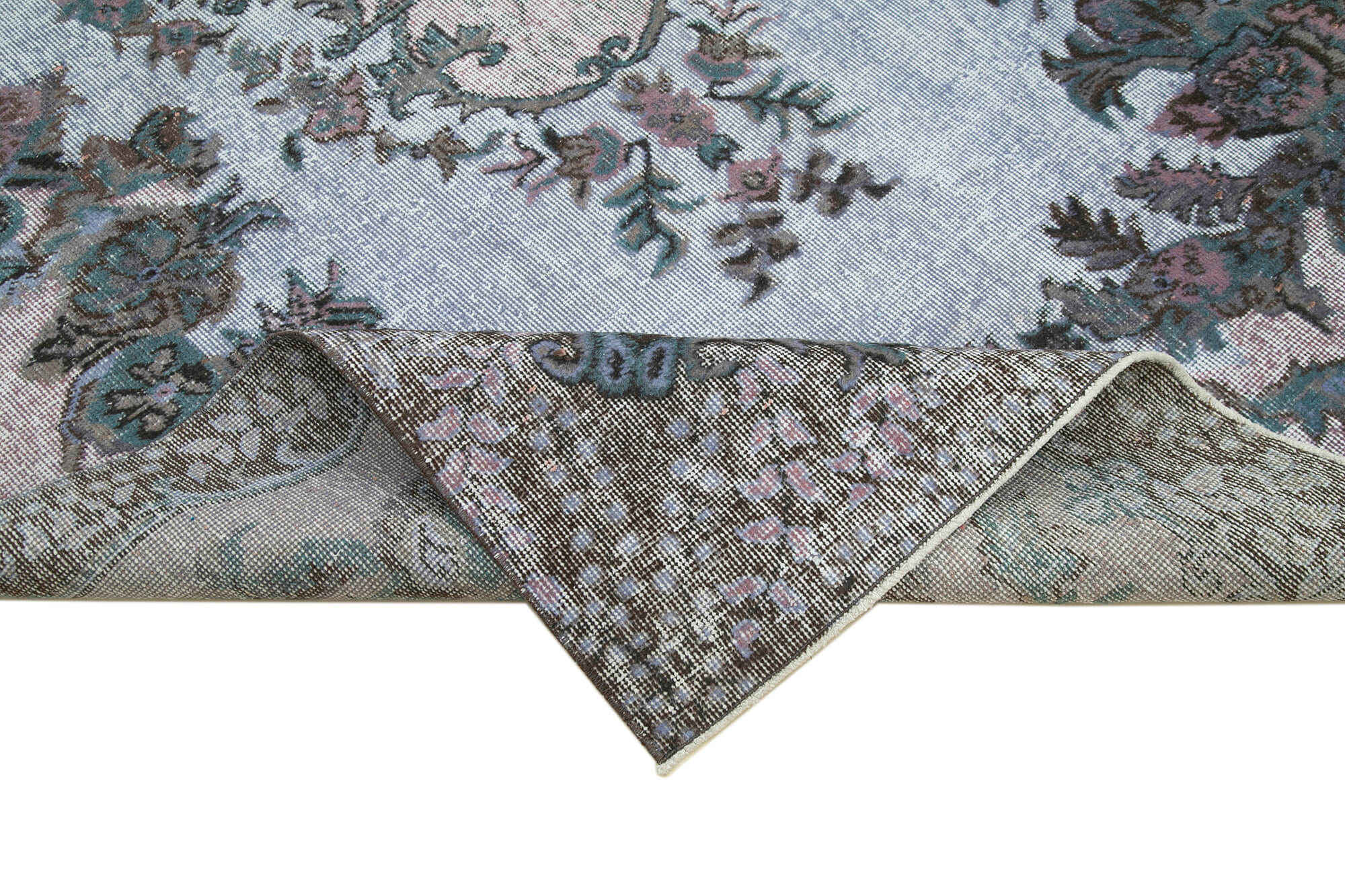 Vintage Handmade Area Rug - Hand Woven Cotton Wool Carpet 5'5''x10'0'' Grey