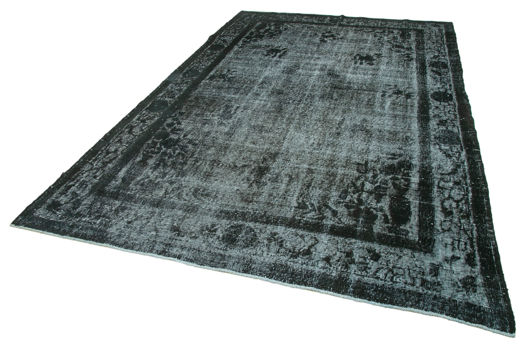 Vintage Wool Area Rug - Hand Woven Black Cotton Wool Carpet 6'11"x10'8"