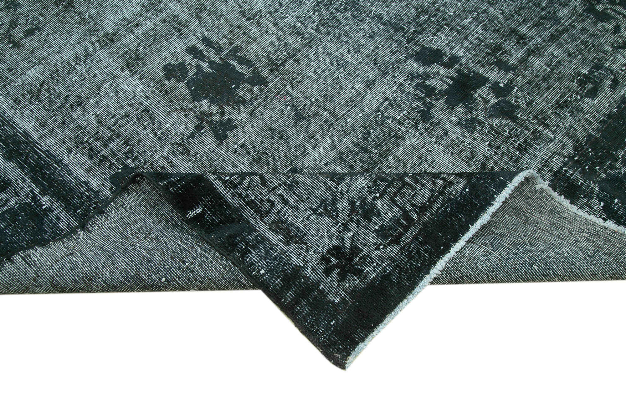 Vintage Wool Area Rug - Hand Woven Black Cotton Wool Carpet 6'11"x10'8"