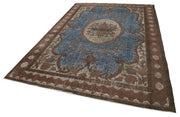 Handmade Vintage Area Rug - Brown Cotton Wool Turkish Wool Rug 6'11''x10'0''