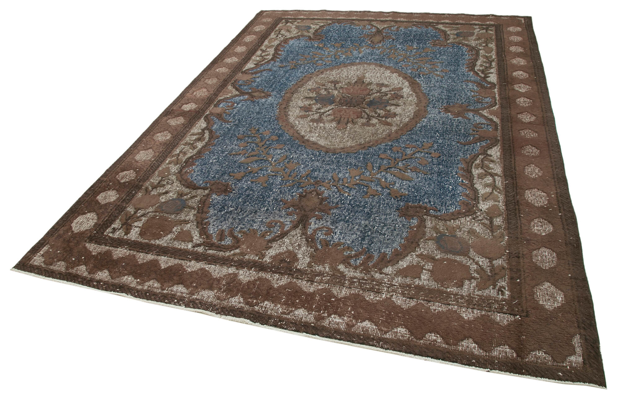 Handmade Vintage Area Rug - Brown Cotton Wool Turkish Wool Rug 6'11''x10'0''