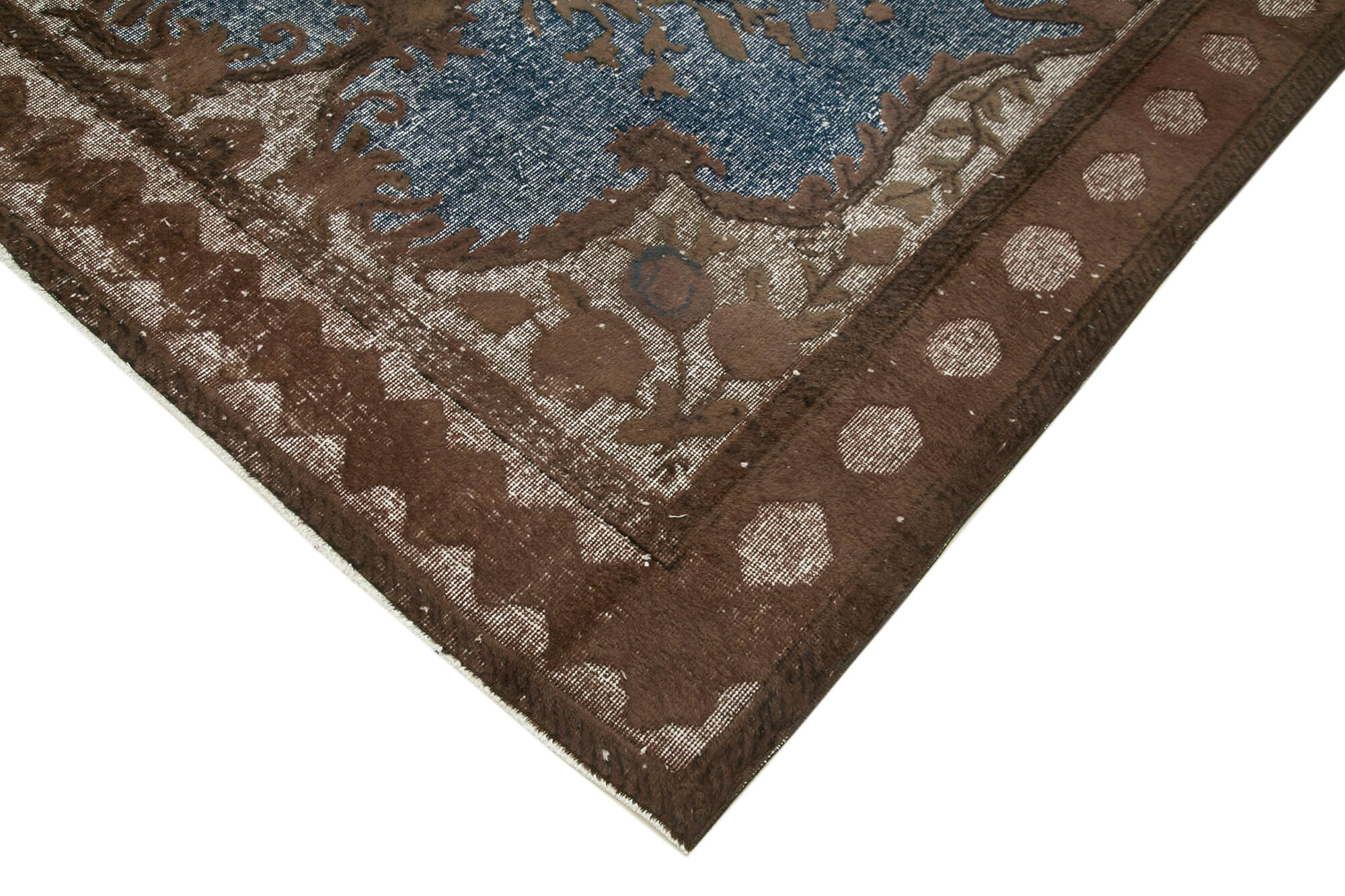 Handmade Vintage Area Rug - Brown Cotton Wool Turkish Wool Rug 6'11''x10'0''