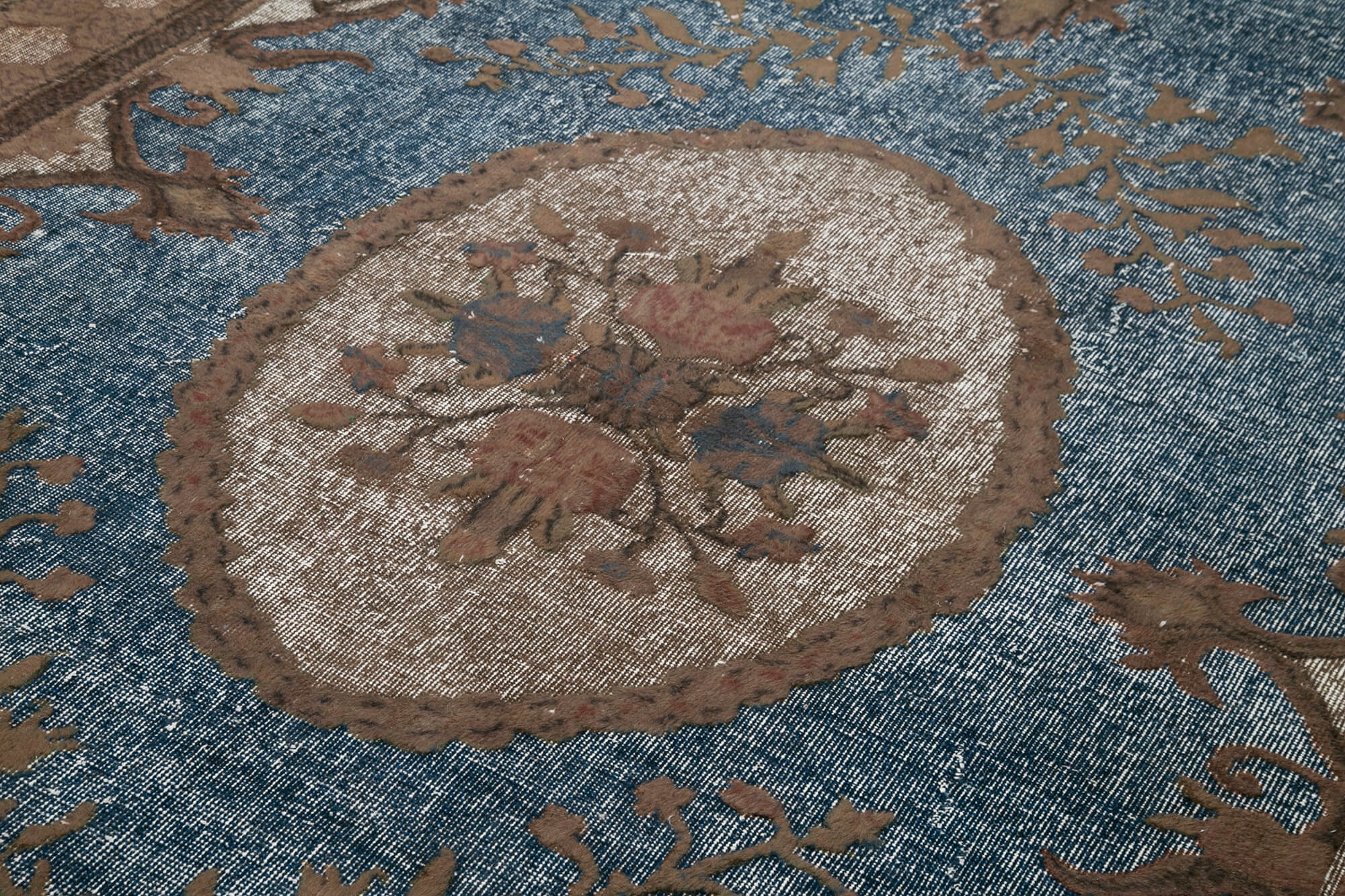 Handmade Vintage Area Rug - Brown Cotton Wool Turkish Wool Rug 6'11''x10'0''