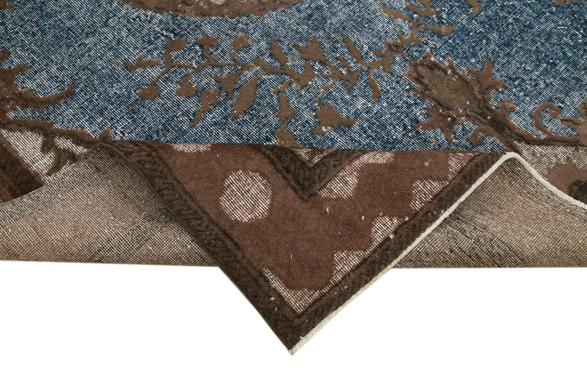 Handmade Vintage Area Rug - Brown Cotton Wool Turkish Wool Rug 6'11''x10'0''