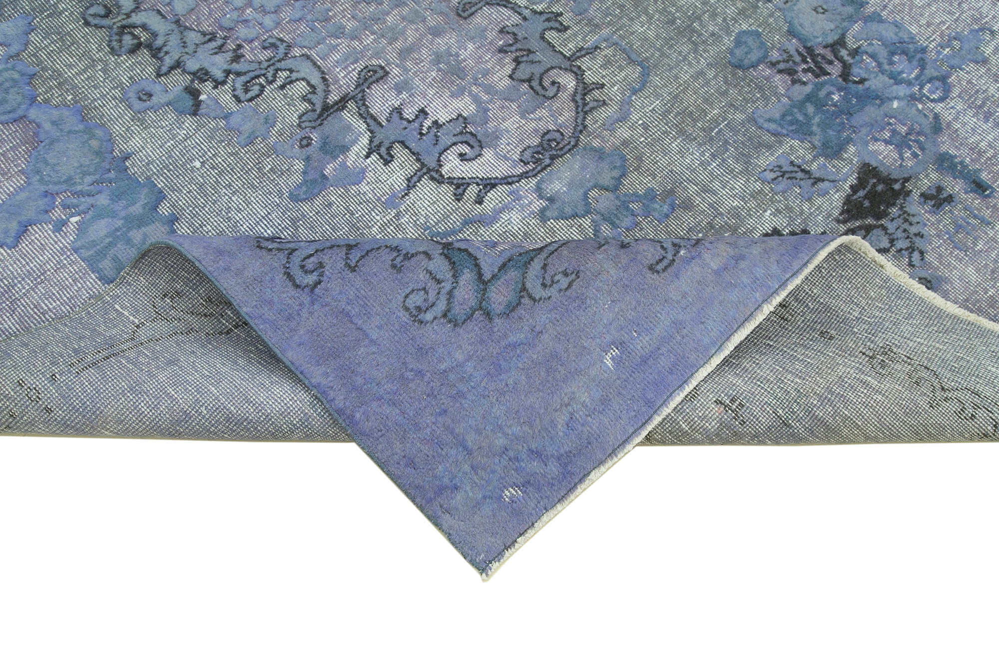 Vintage Wool Area Rug – Handcrafted Blue Handmade Rug With Durable Cotton Weave 5'5''x8'11''