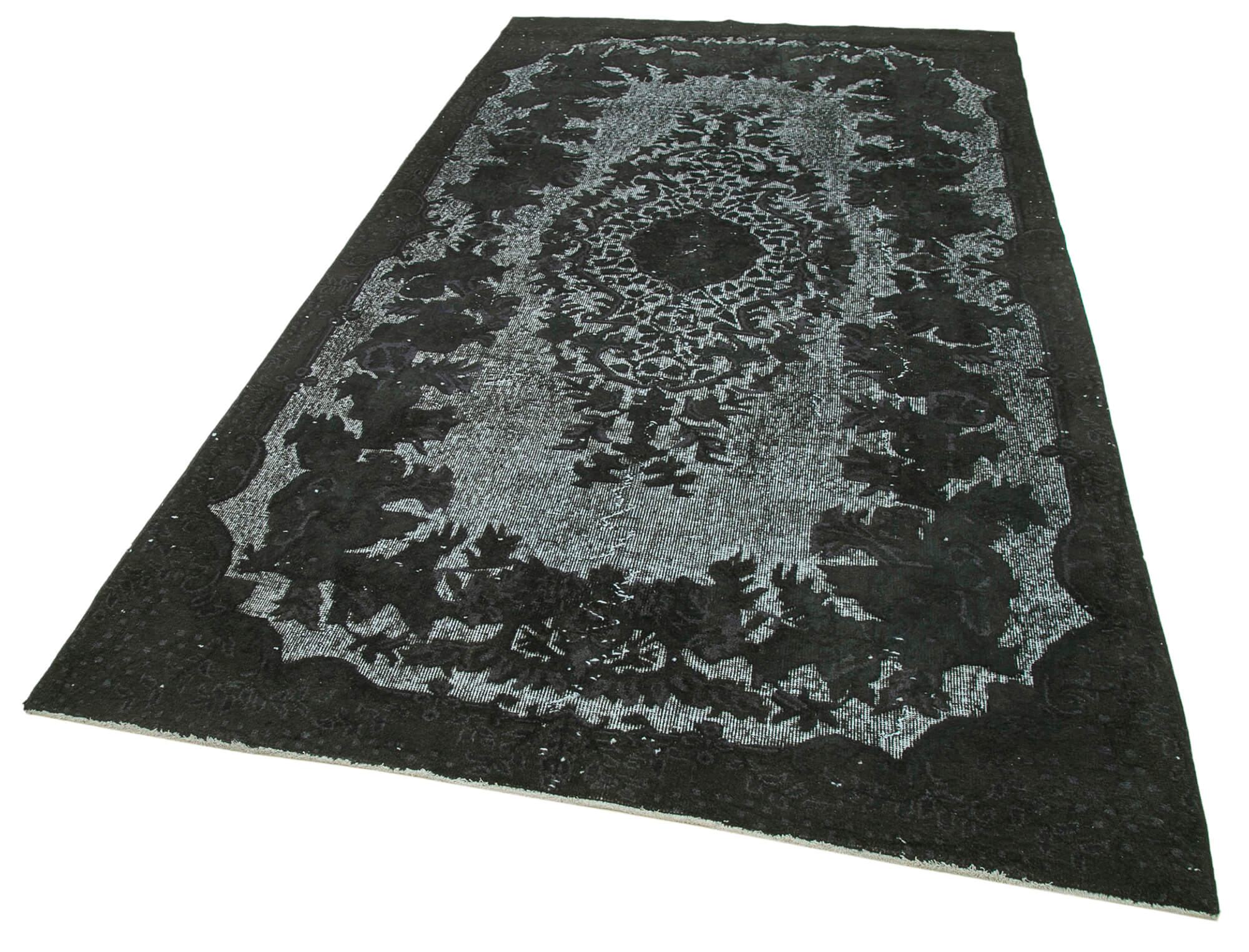 Handmade Wool Area Rug - Vintage Cotton Rug Black 5'6''x9'10'' Artisan Crafted