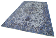 Handmade Wool Area Rug - Vintage Blue Cotton Turkish Rug 6'4''x10'3'' Classic Eskime Style